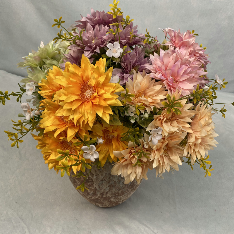 9头仿真凤尾菊婚庆礼堂拍照摄影道具假花家居客厅装饰摆设绢花