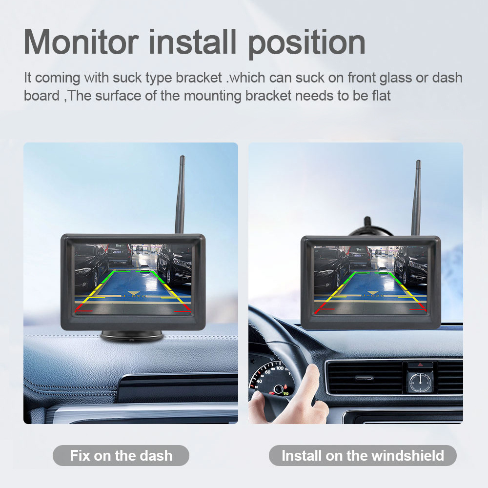 The 5-inch universal display screen for small cars is equipped with a built-in digital wireless high-definition 150° rearview reversing camera image system Specification image