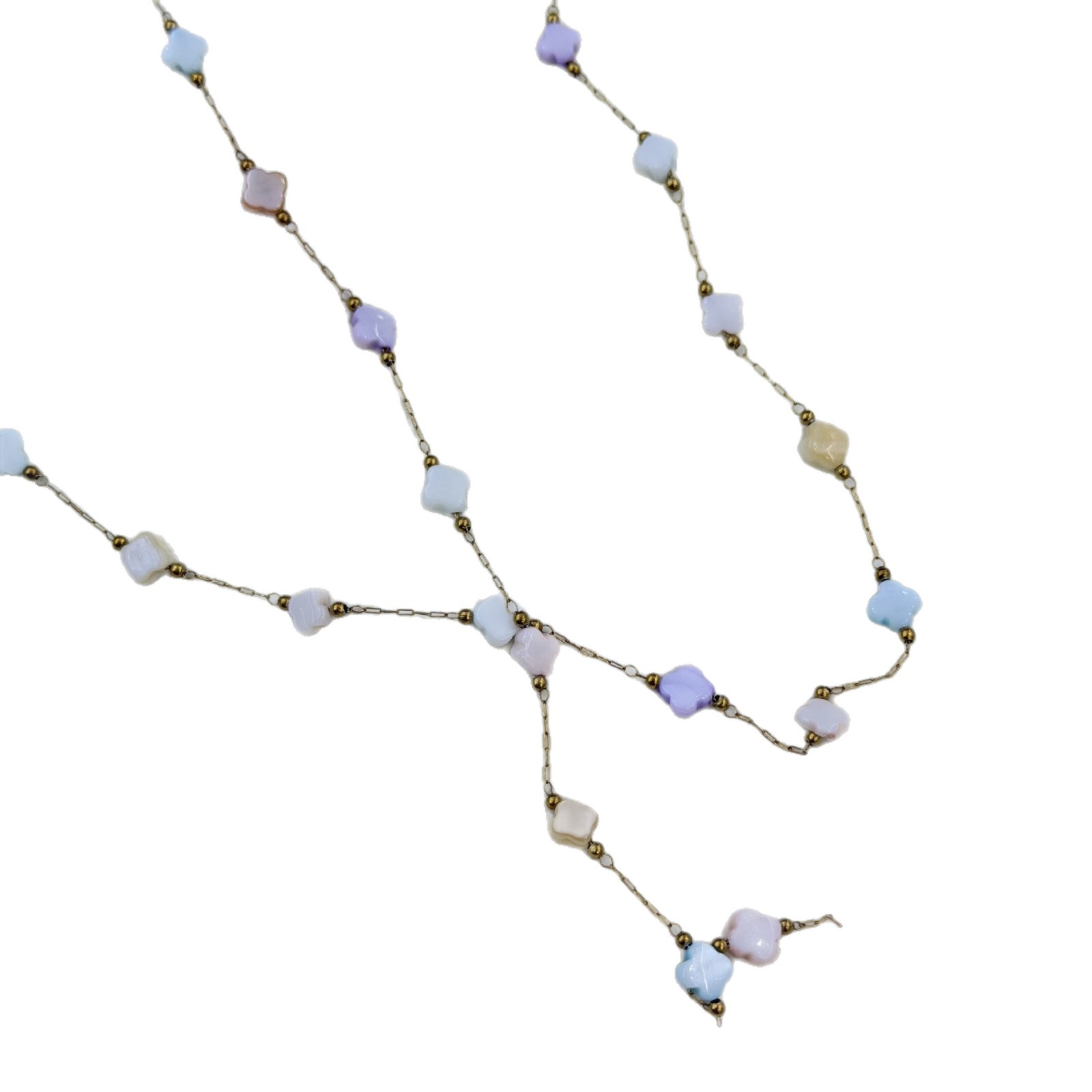 Wholesale of cross-border fresh and light-colored four-leaf anise-series bead fine chain semi-finished products for diy necklaces and hair accessories Item Picture