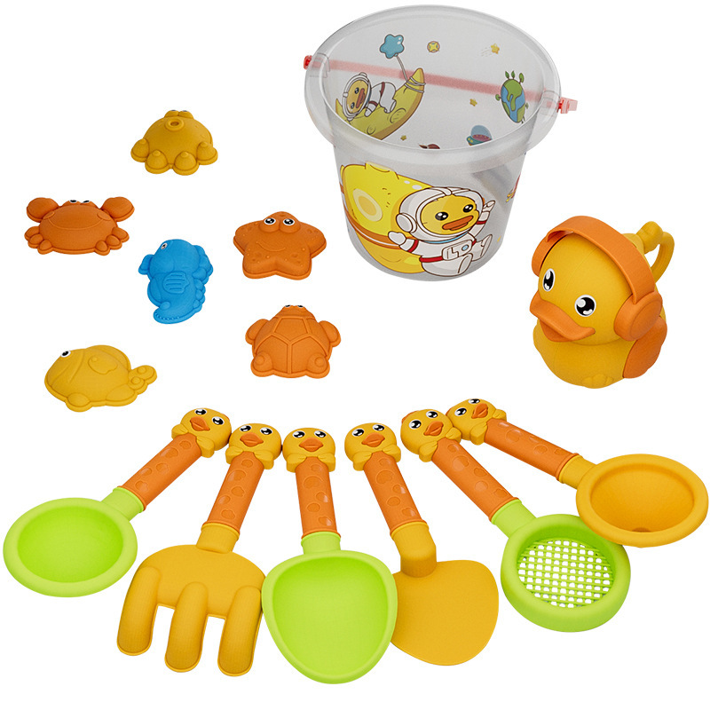 Yellow Duck Children's Beach Toy Set, beach outdoor sand play and water play, beach bucket, sand-digging tools, beach shovel Item Picture