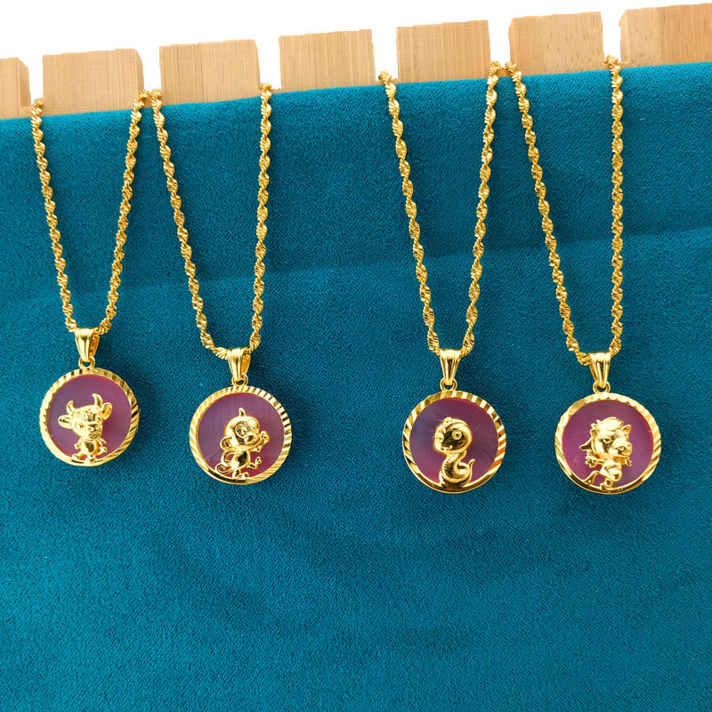 Cross-border new copper inlaid cat's eye 12 Chinese zodiac necklace pendant diy animal pattern 12 Chinese zodiac necklace accessories details Picture