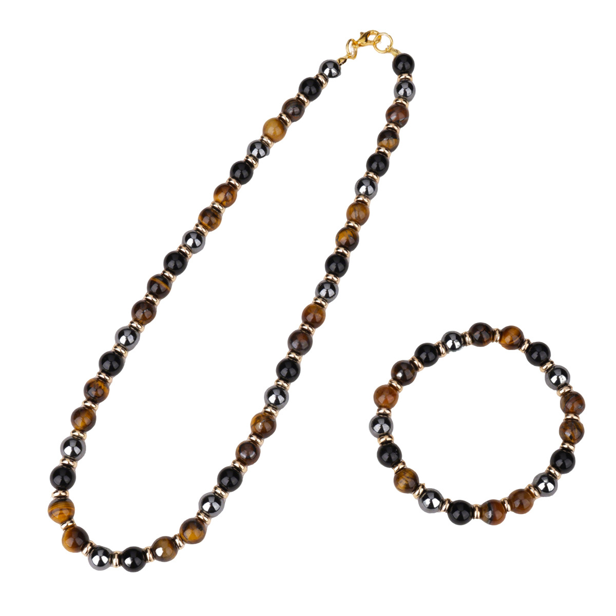 Retro light luxury tiger's eye stone agate necklace and bracelet, Melade-style natural stone spliced commuting all-purpose jewelry set Application Scenario