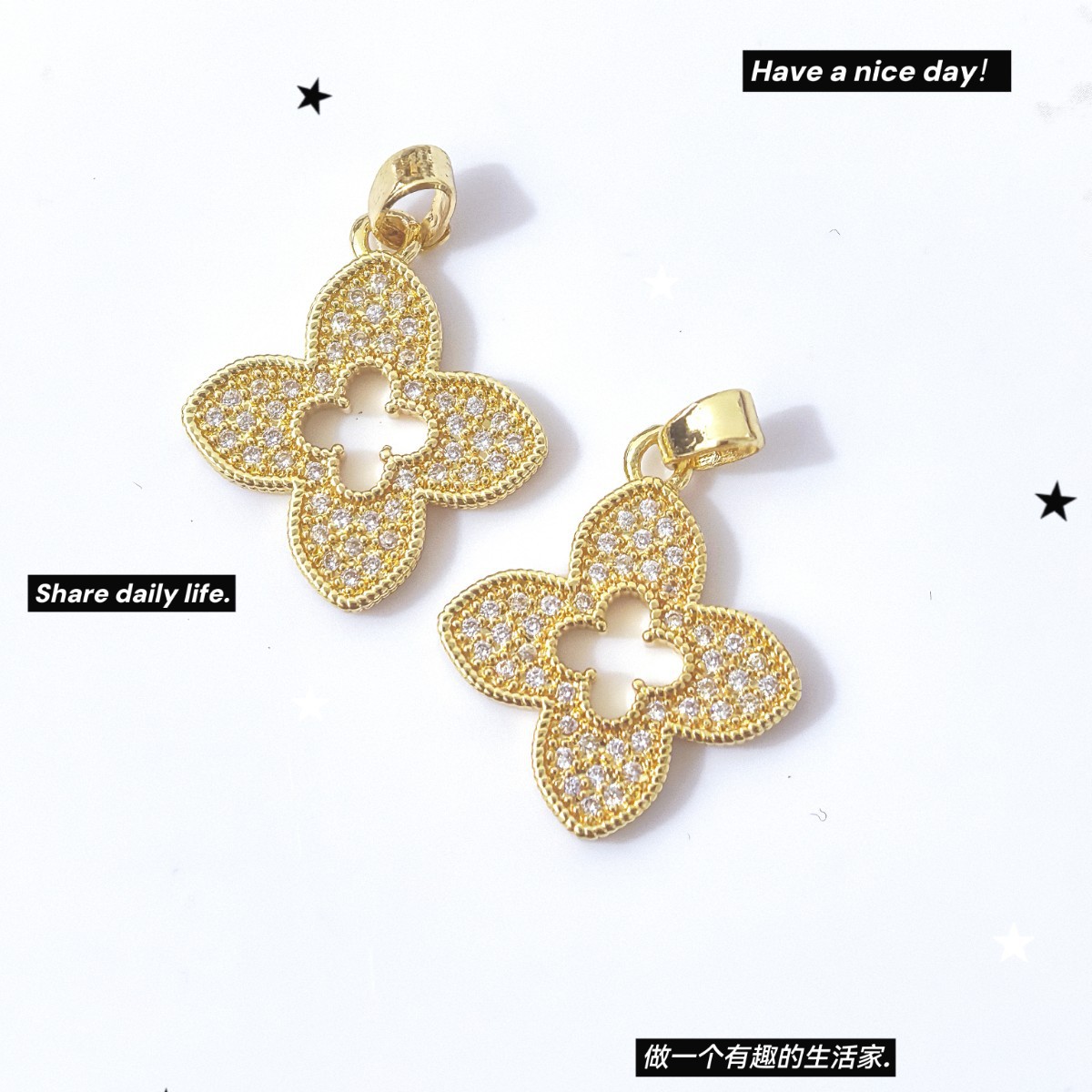 时尚爆款铜镶锆石轻奢吊坠配件小众设计高级感配饰厂家直销现货