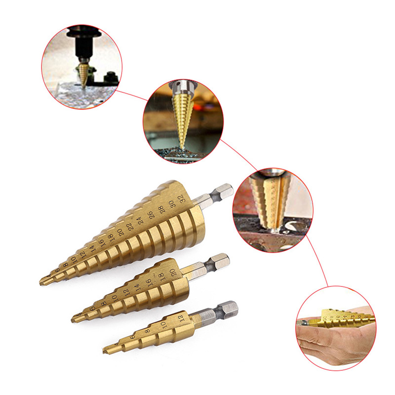 Cross-border best-selling hexagonal handle pagoda drill hand drill drilling tool set, multi-functional woodworking reaming step drill bit Specification drawing