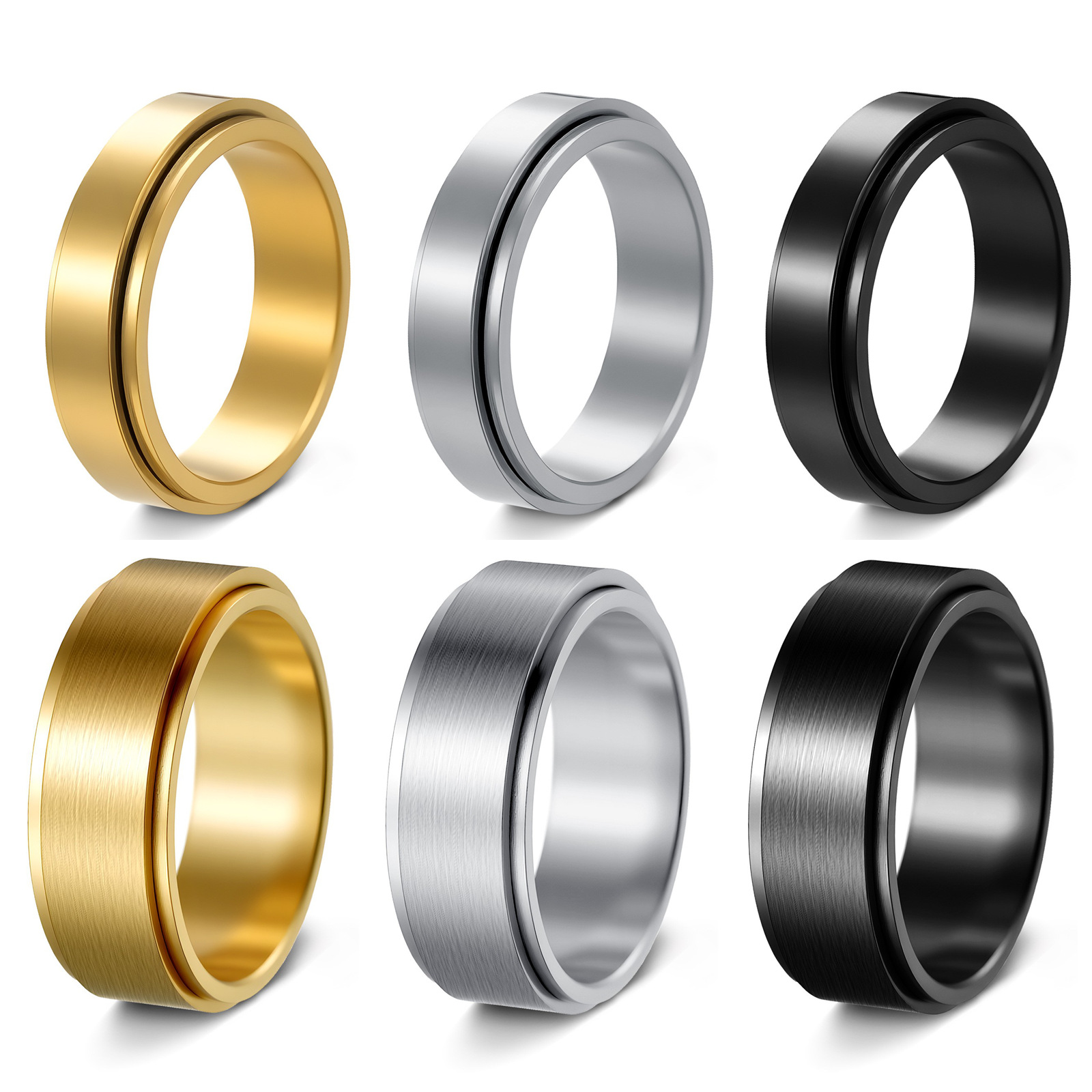 Cross-border European and American simple 6/8mm rotatable titanium steel European and American men's outdoor ring, couple 304 stainless steel ring Item Picture