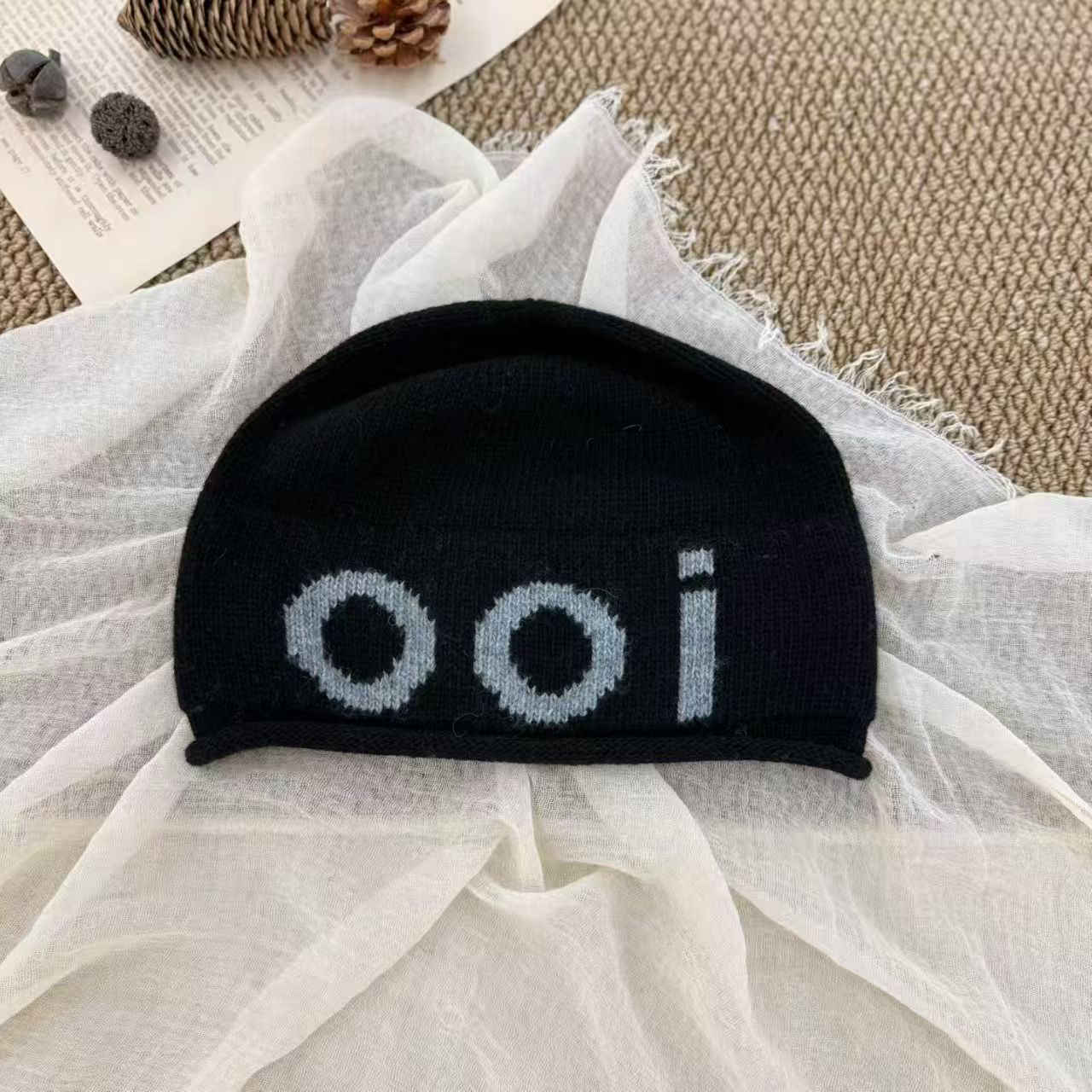 Wholesale of new embroidered rolled-up knitted hats for women in the autumn and winter of 2025 from South Korea, American street hip-hop cold hats, pile hats Specification image