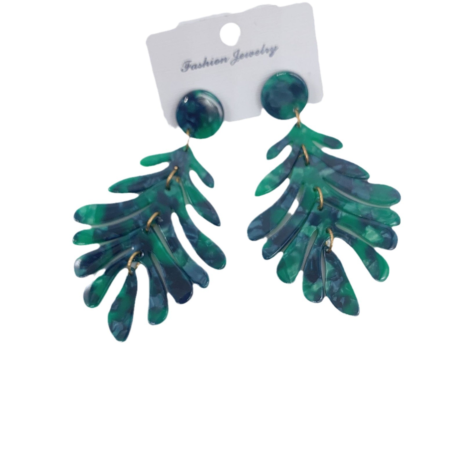 亚马逊时尚大牌长款耳饰欧美新款树叶清新简约醋酸板材叶子耳坠女白底实物图