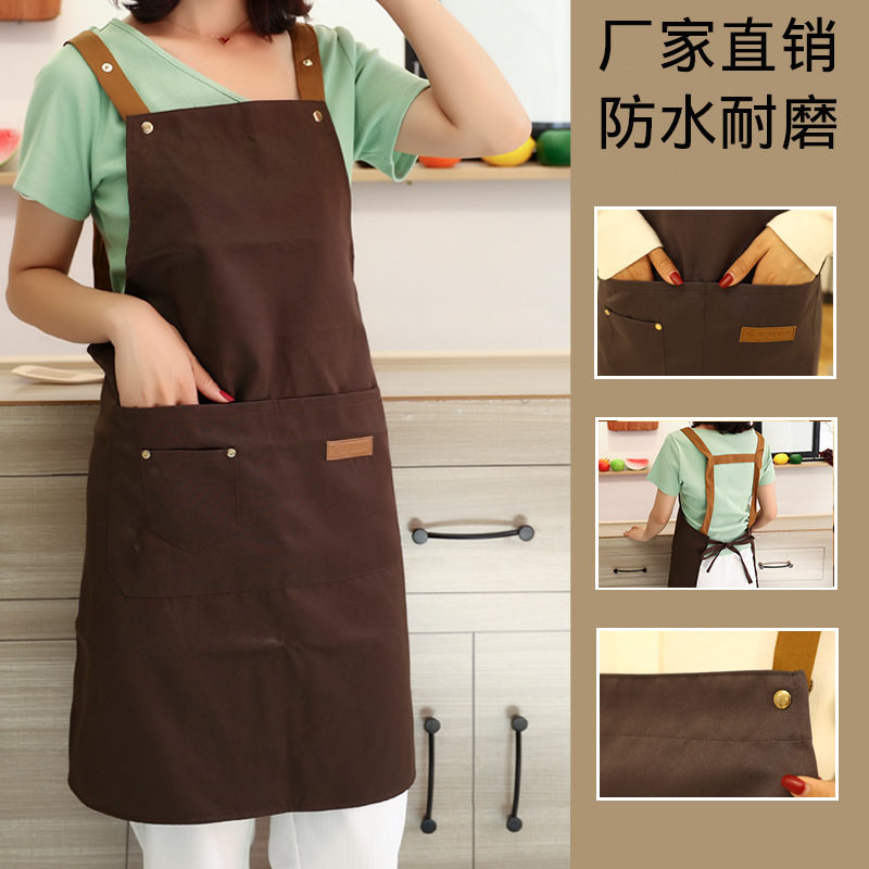 夏季防水布围裙批发家用厨房做饭餐饮咖啡奶茶店防油工作围裙印字