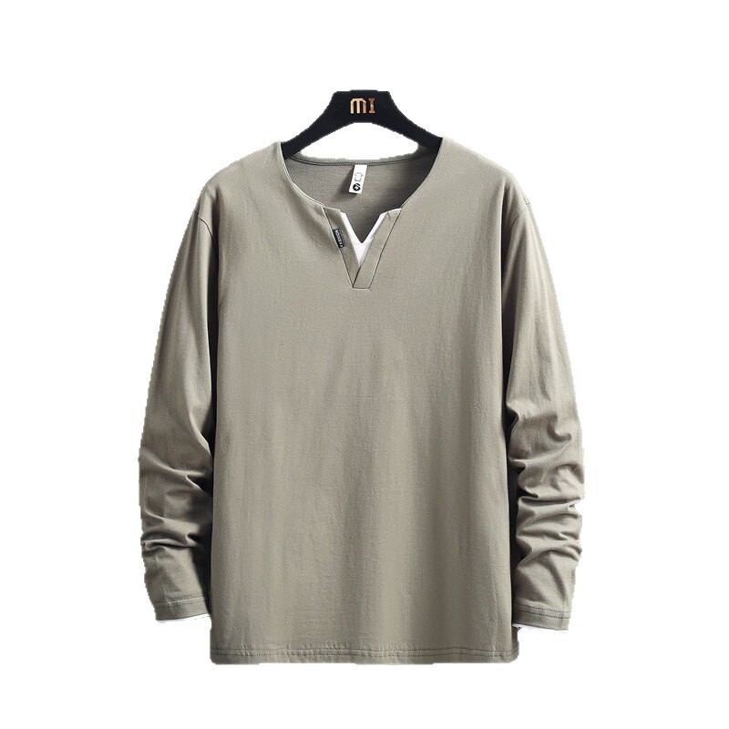 Two V-neck long-sleeved T-shirts for men, a thin spring and autumn top, pure cotton outerwear, a long Johns, a sweatshirt, and a casual base layer Item Picture