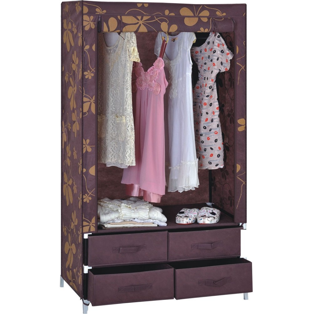 多功能简易衣柜 印花无纺布衣柜 组装衣柜卷帘门布艺衣橱抽屉衣柜