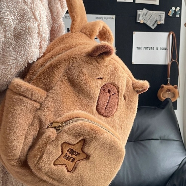 High appearance level Capibara doll crossbody single-shoulder bag, plush toy small backpack, cartoon cute capybara drawstring bag Application Scenario