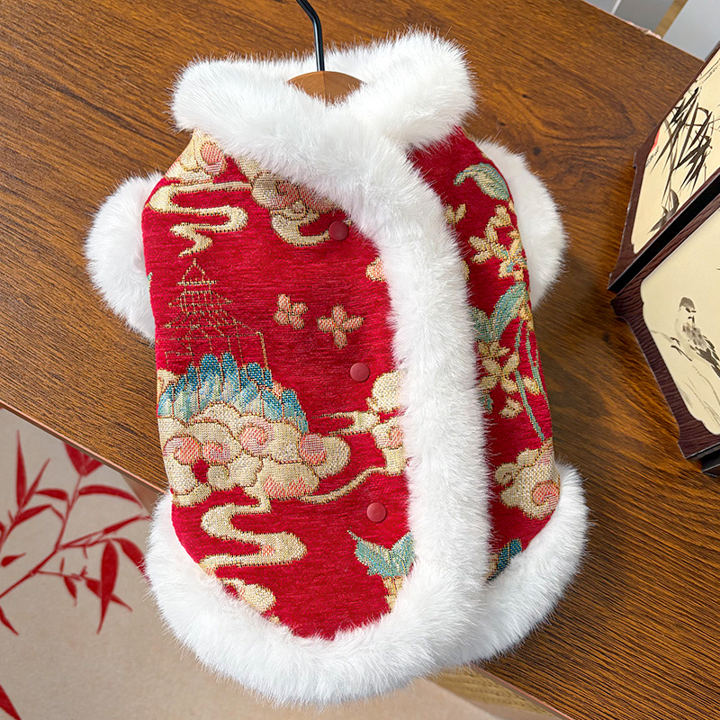 New Year Autumn and Winter double-layer thickened fleece Chinese-style jade rabbit pet dog and cat clothing, clothing and accessories, Tang suits, bichon Frises, Teddy bears Application Scenario