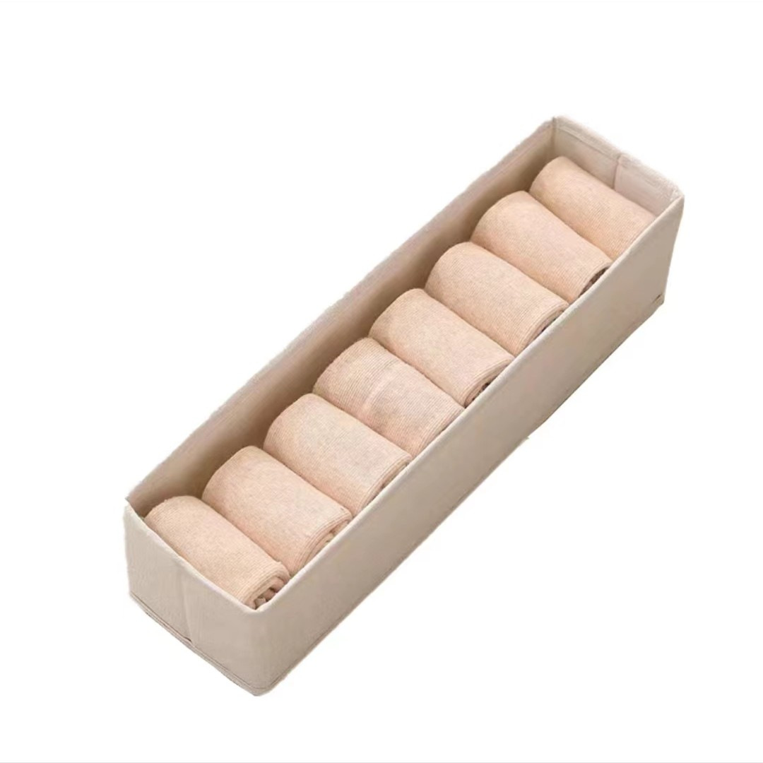 棉麻袜子收纳盒可折叠水洗布艺家用桌面收纳盒衣柜抽屉内裤整理盒白底实物图