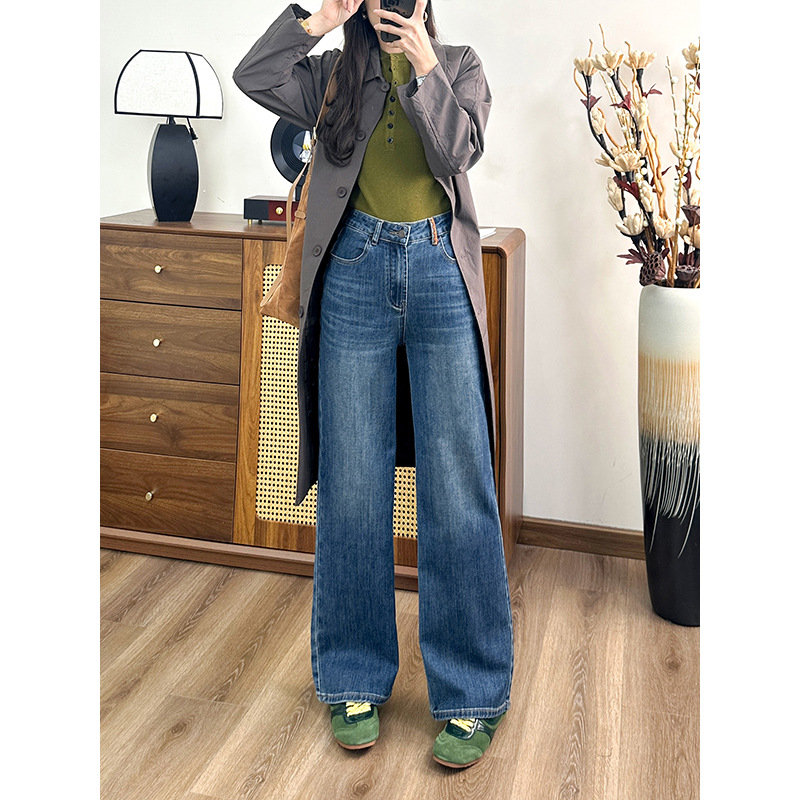 Stretch straight-leg jeans for women, high-waisted, Spring/Summer 26, American retro blue, available for wholesale in Zhongshan details Picture