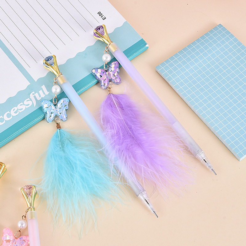 Oufeiya 5617 Korean version Creative Girl Heart Pendant, Mechanical Pencil, Diamond butterfly Feather Pendant, Activity Pencil Specification image