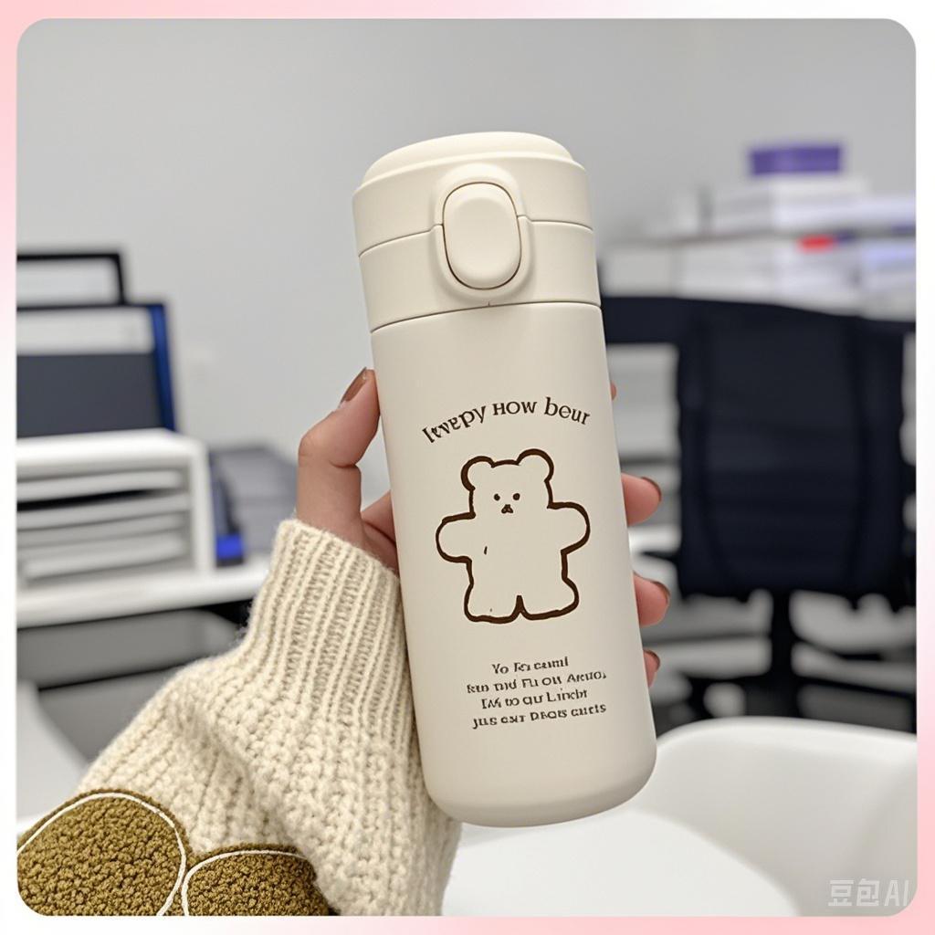 A cute and simple Korean girl's bear insulated cup, the same style as the Instagram-inspired water cup, a creative portable and adorable drinking cup details Picture