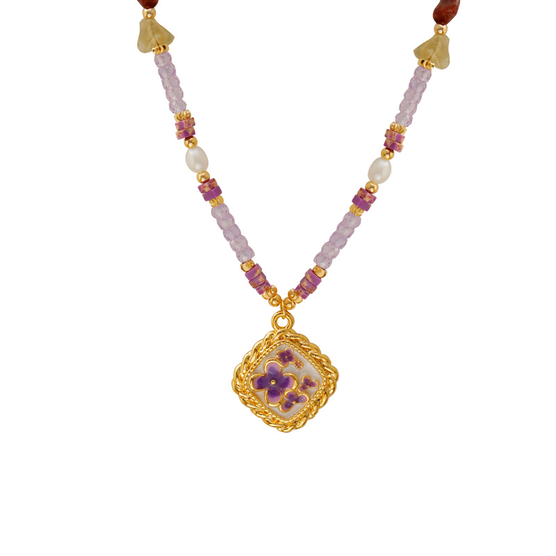 Hyacinth diseño original nuevo estilo chino esmaltes gotas de aceite flores colgantes collares moda mujer luz lujo piedras naturales cristal cadena clavícula Item Picture