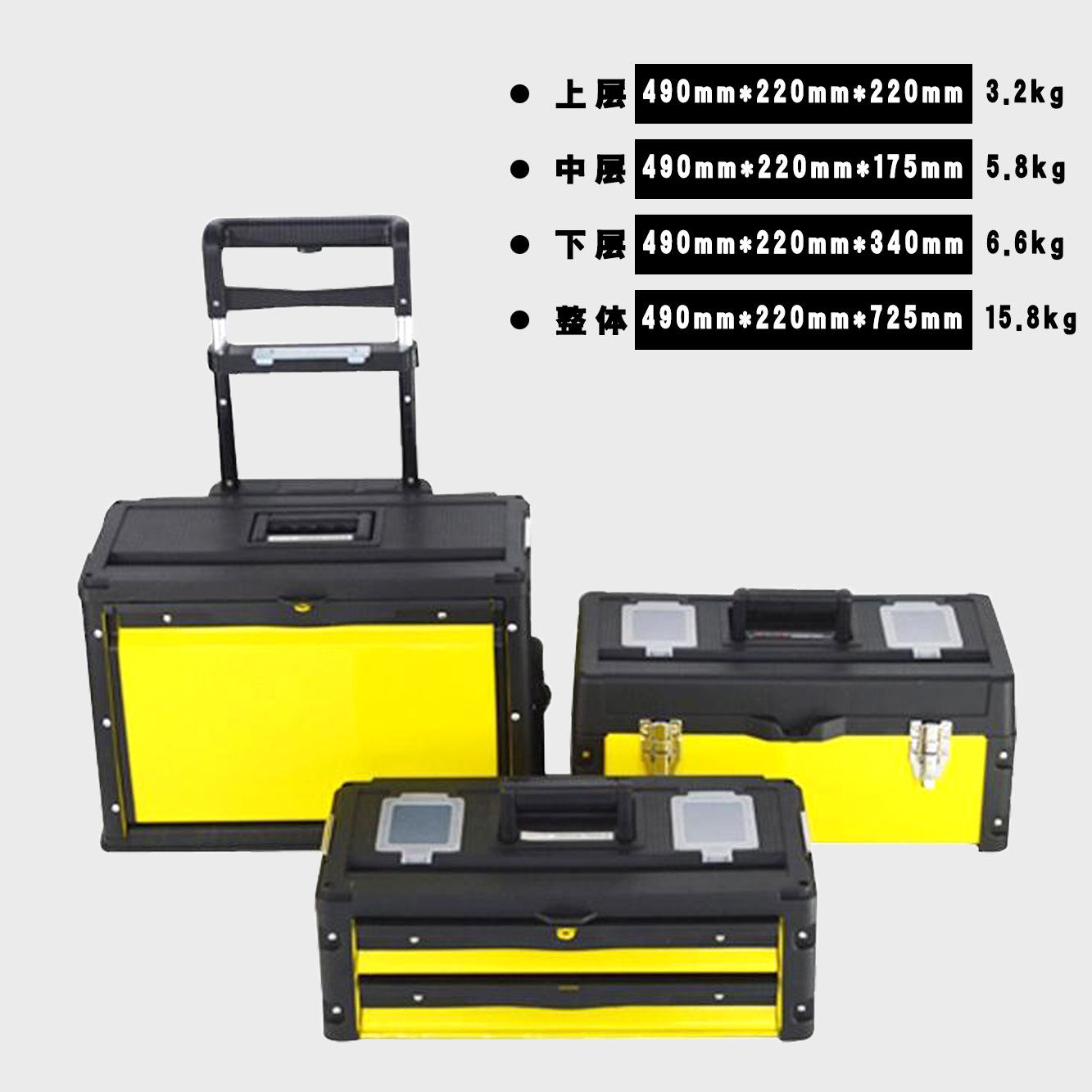 鐵皮塑料工具拉桿箱工具車三層組合式拉桿工具箱五金工具箱多功能產(chǎn)品圖