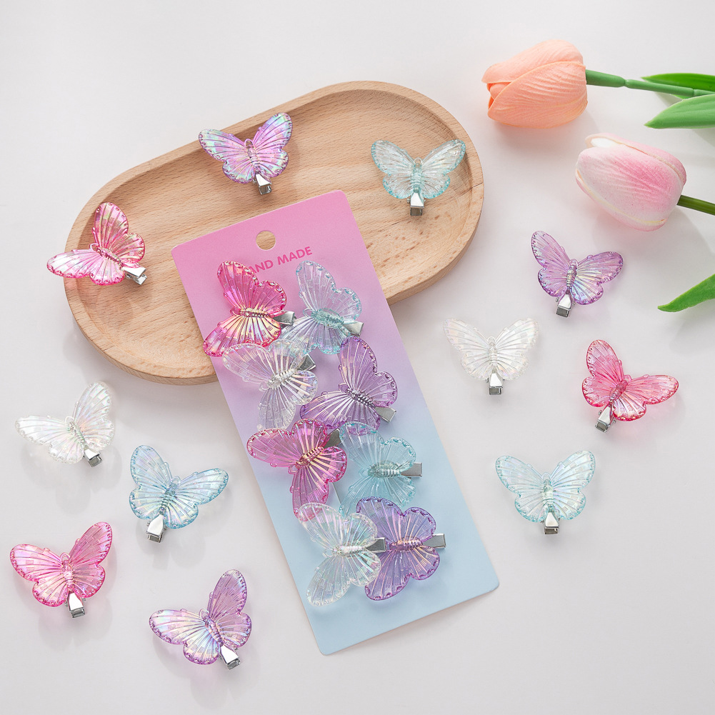 新款彩色透明蝴蝶发夹人鱼姬色多巴胺色系炫彩蝴蝶结高颜值发夹