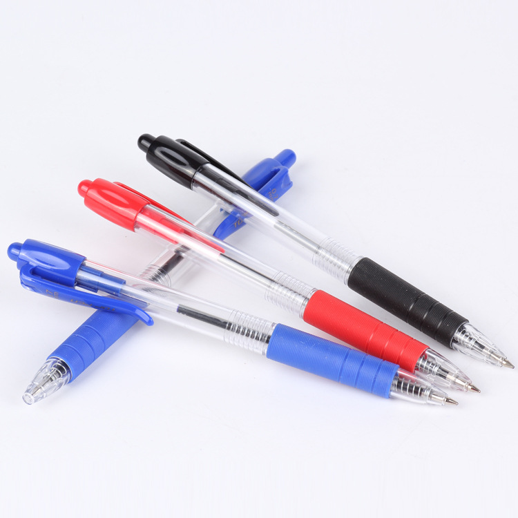 Transparent plastic ballpoint pen, red, black and blue ballpoint pen, press 518 sheath ballpoint pen Specification drawing