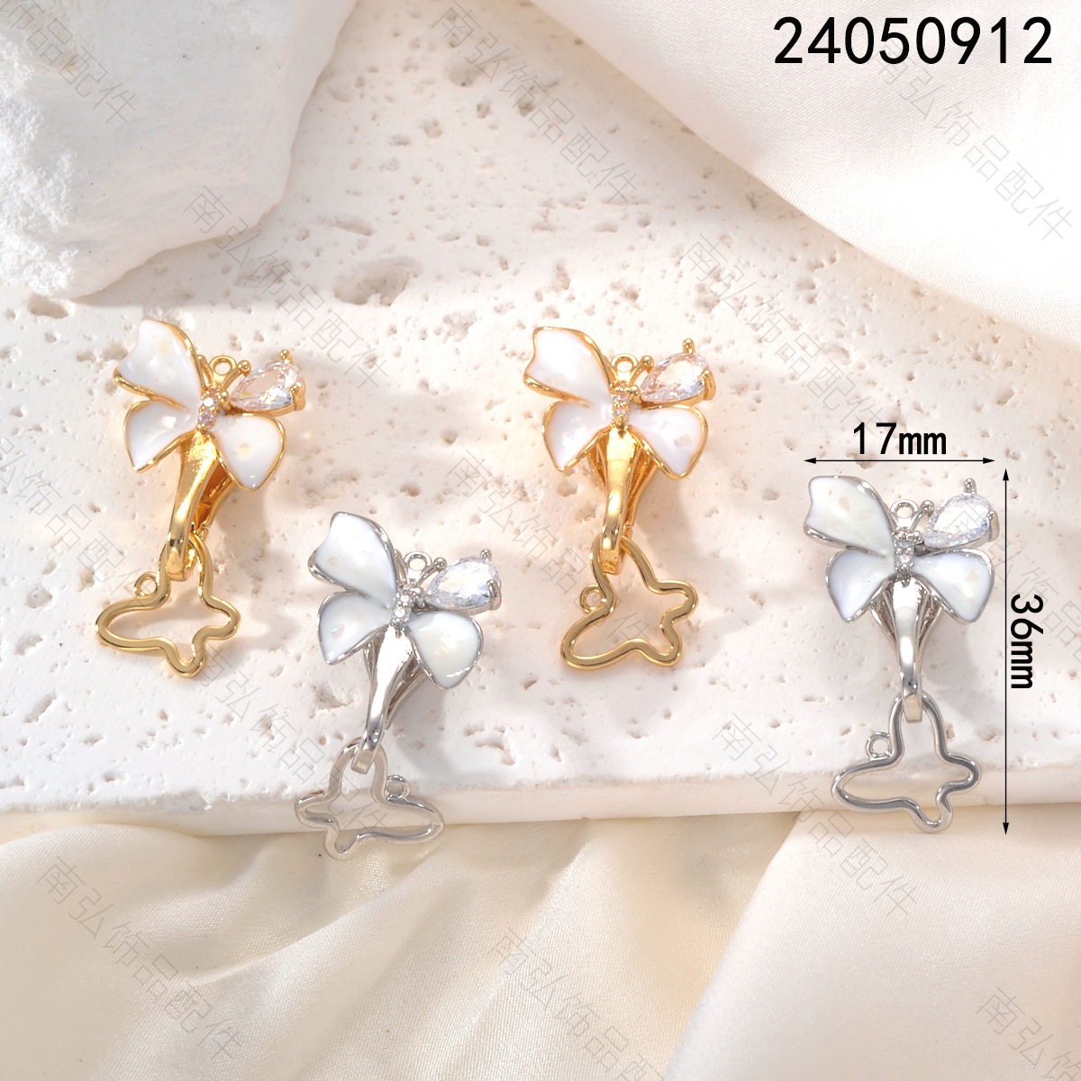 Copper-plated 18k gold pearl necklace, oil-dripping magnolia butterfly ot clasp, high-end DIY jewelry accessory
