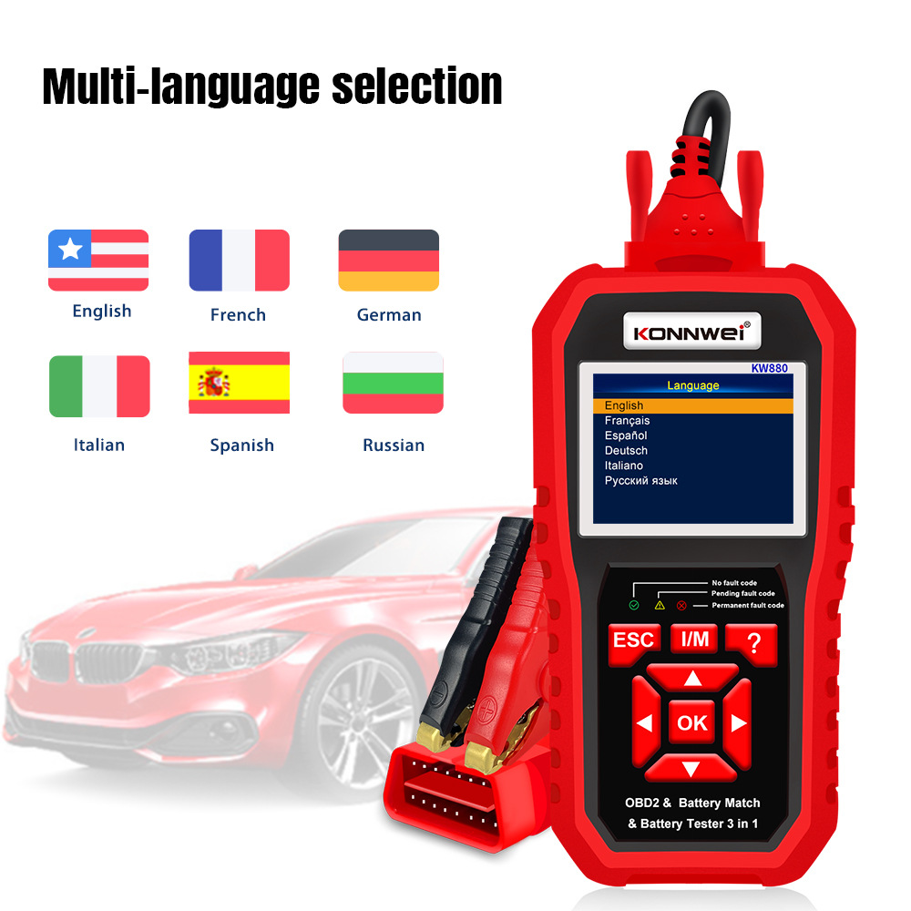 The customized KW880 is a three-in-one machine that integrates automotive diagnostic tools, automotive battery testers, and automotive battery matching Application Scenario