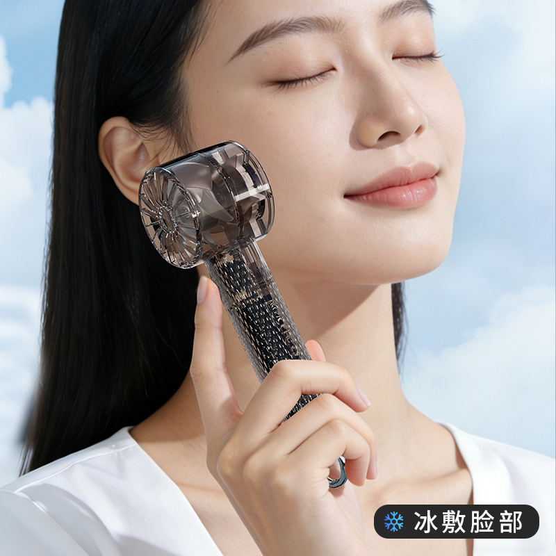 The new transparent ice pack fan with a 100-speed high wind force is a usb turbine portable cooling handheld small fan Specification image