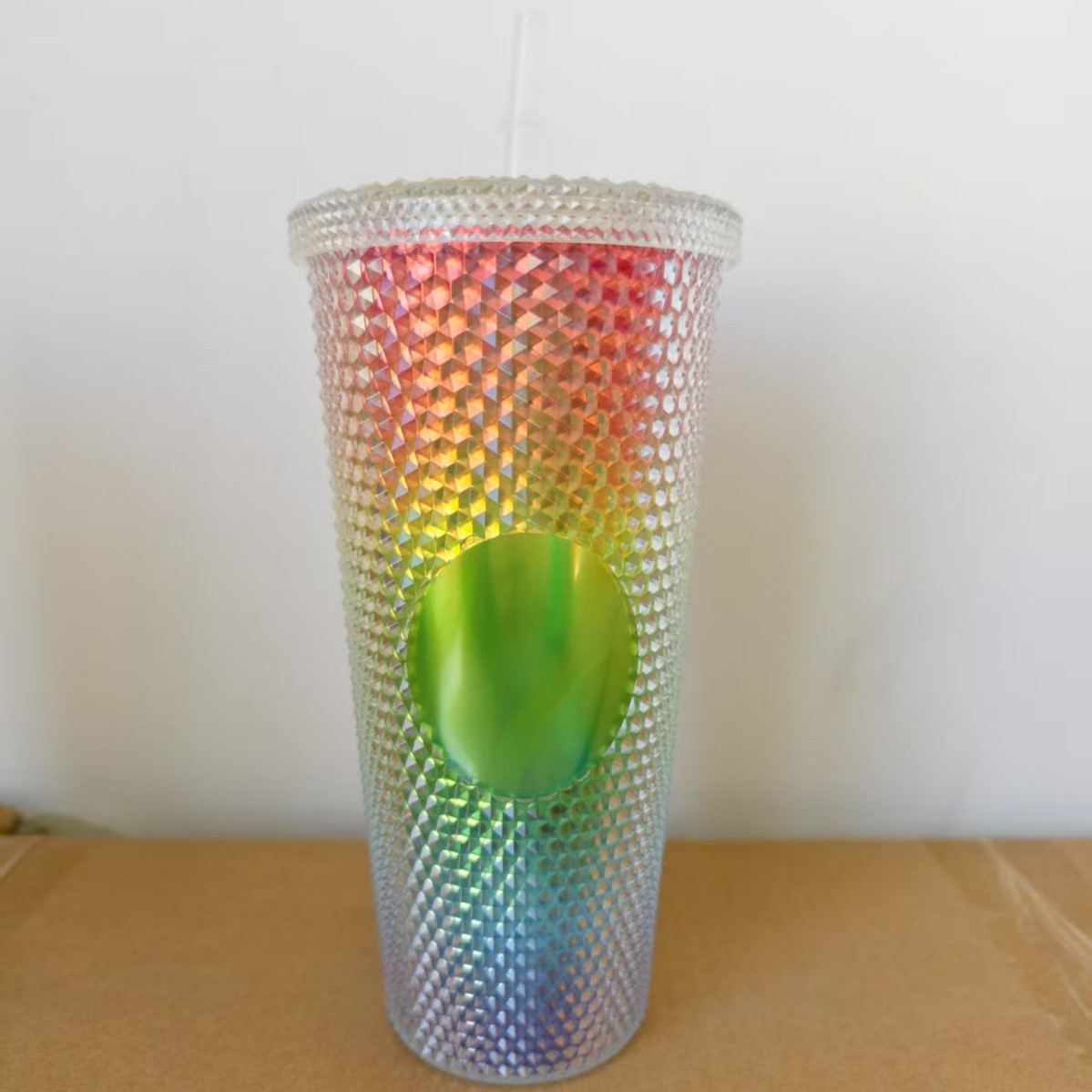 Cross-border durian cup three-piece set, two-piece set, double-layer, single-layer, large-capacity, prickly straw, plastic cup, custom logo Specification image