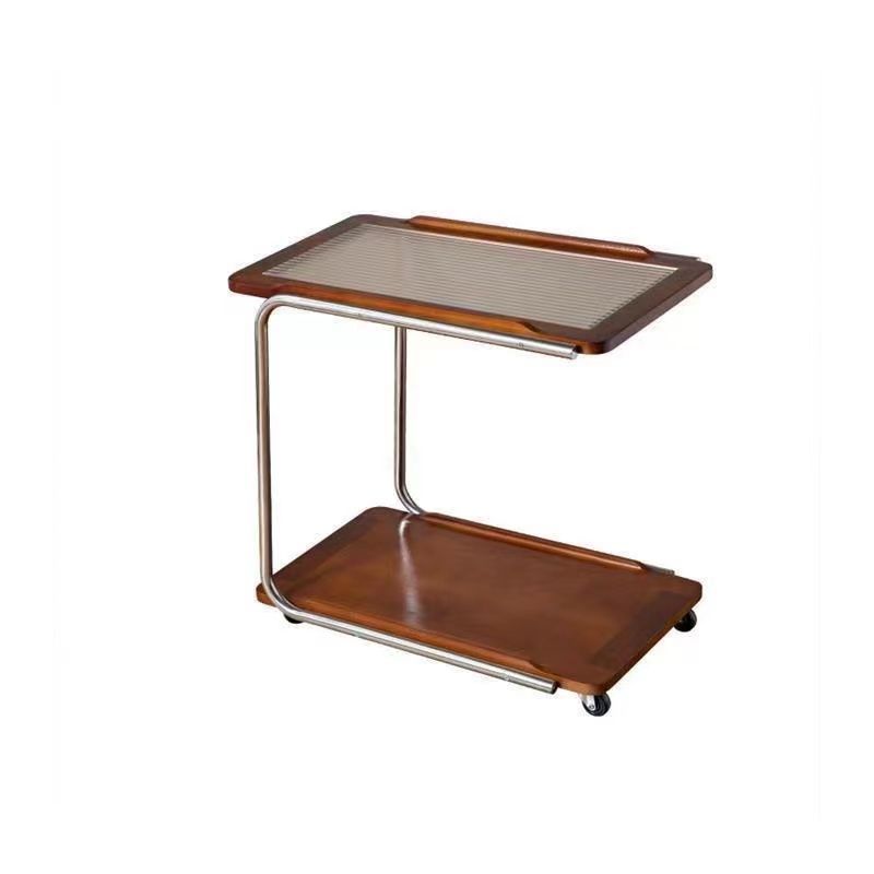 Side table, living room coffee table, mobile trolley, simple solid wood glass storage rack, popular sofa, home corner table Item Picture