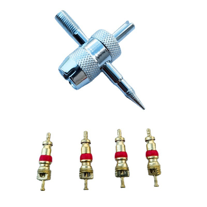 汽车轮胎气门芯扳手套装四合一气门嘴修理安装拆卸工具钥匙电动车白底实物图