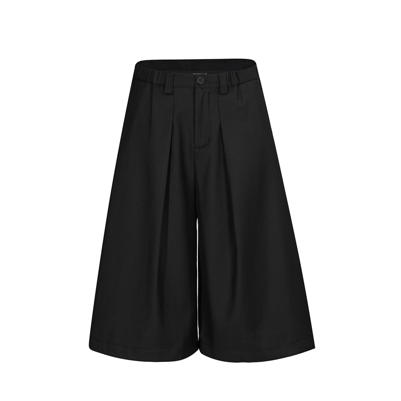 Solid color, wide-leg, pleated, drape, semi-elastic, tight-waisted, capridged pants for both men and women, casual dress pants and shorts, trendy Specification drawing