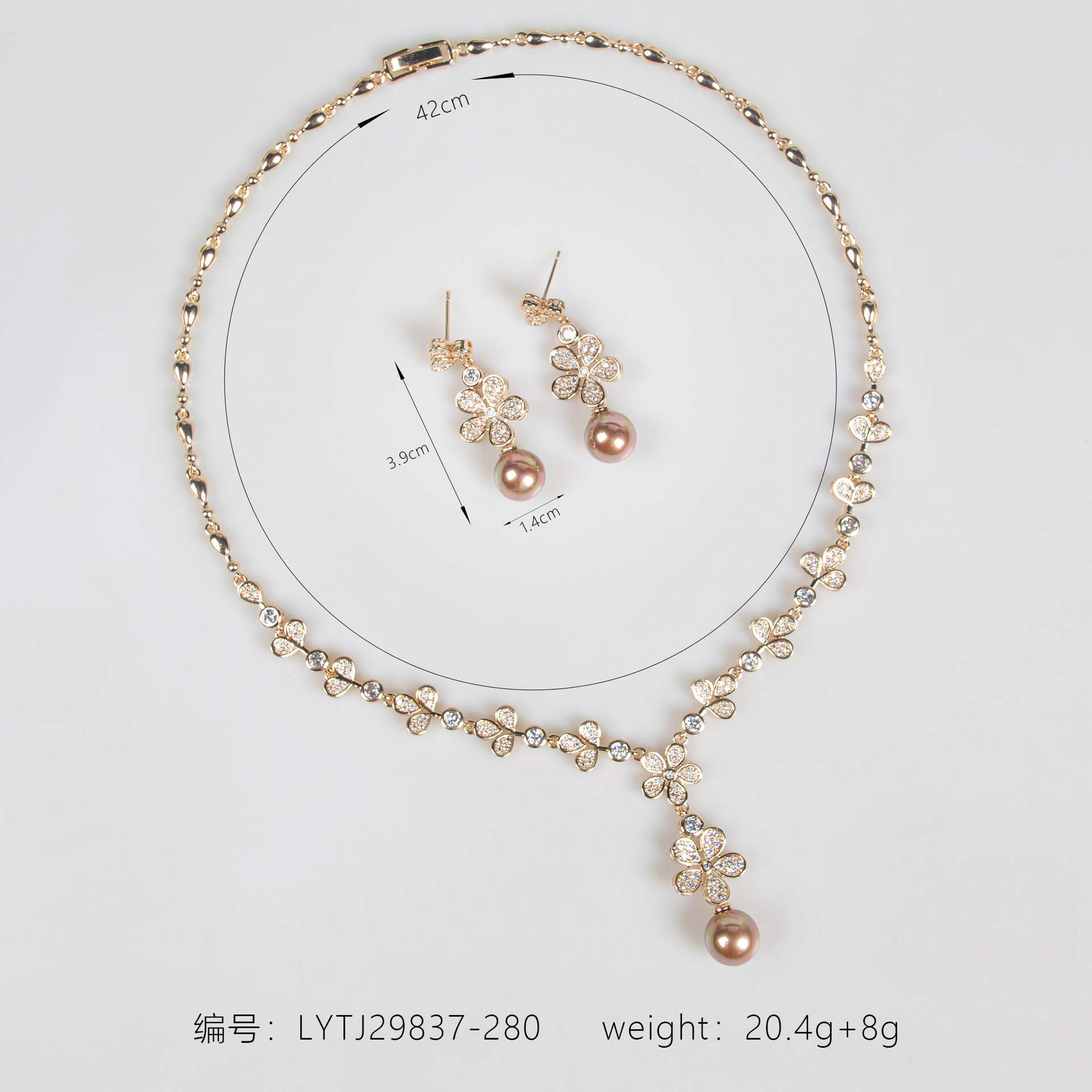 Cross-border bestsellers from Japan and South Korea: golden artificial pendant, pearl zircon earrings, two-piece set, bridal dress, evening gown and necklace Item Picture