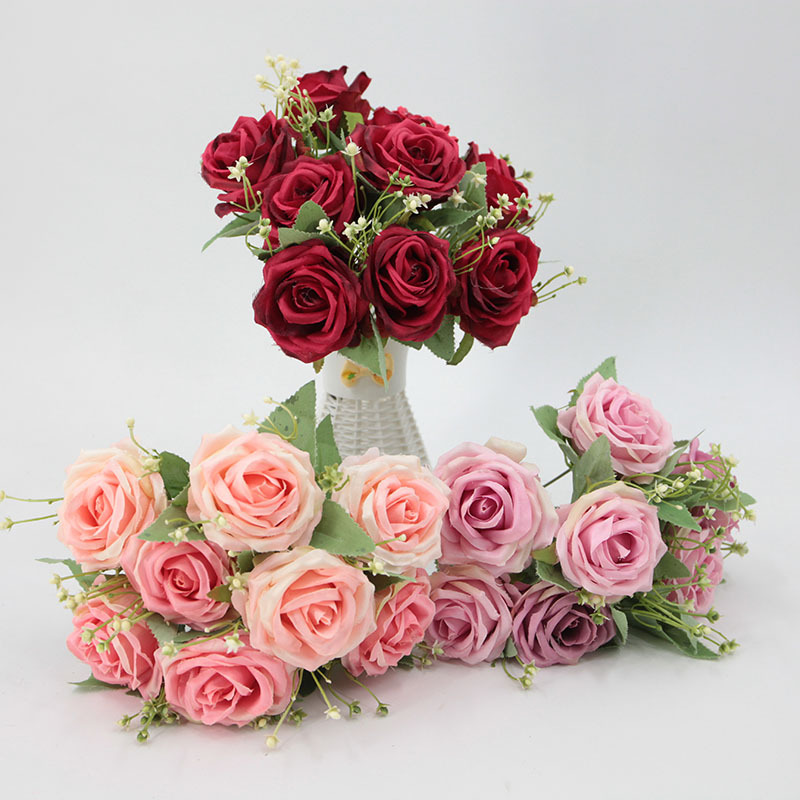 仿真9头皇妃玫把束玫瑰花婚礼仿真花家居装扮道具假花绢花批发产品图