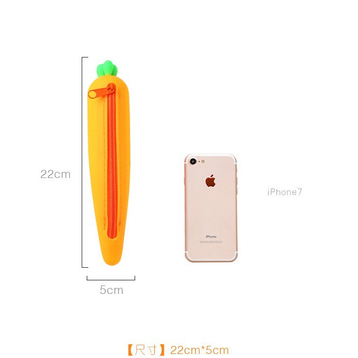 Creative simulation carrot-shaped silicone pen case, Korean-style personalized unisplendour pencil case, student stationery bag Specification image