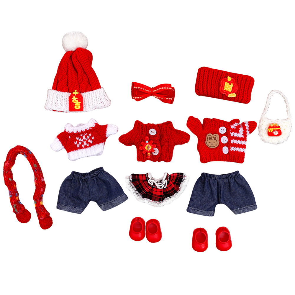 New Year's baby clothes, plush toys, 10cm baby clothes, hand-knitted fabric clothes, blind box dolls, Sister Ga Zi, Star People, Kitty plush dolls, bjd baby clothes, Spring Festival festive set Item Picture