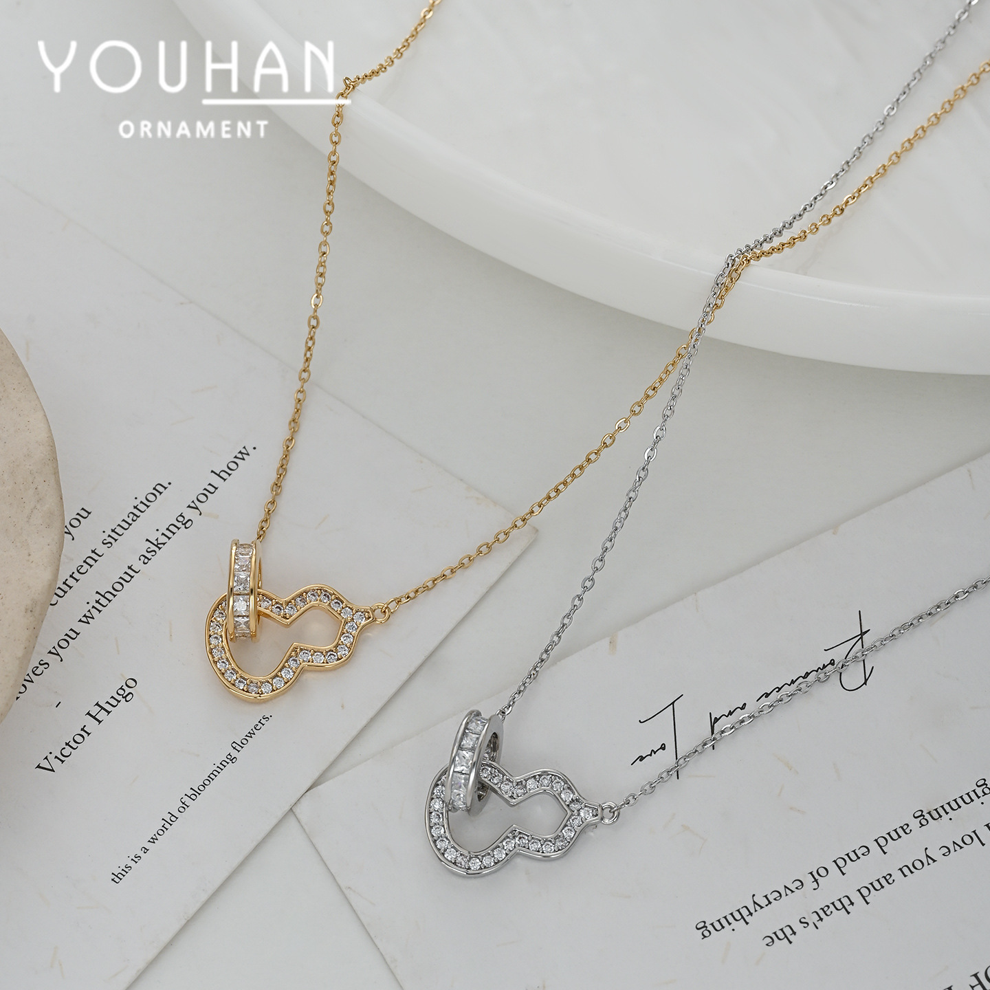 真金电镀微镶锆气质锁骨链女小众设计感新中式风葫芦项链精致颈链