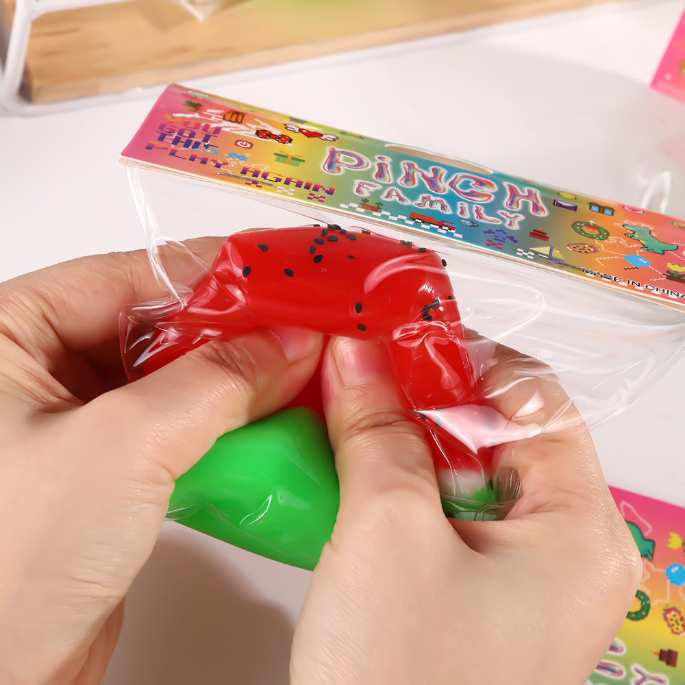 Fun Watermelon Jelly Kneading Fun, a popular imitation pudding, stress-relieving toy, slow rebound, release stress relief, food and play Application Scenario