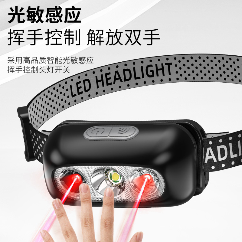 Ultra-bright headlamp, long-lasting charging, head-mounted high-intensity sensor flashlight, led night fishing light, long-lasting lithium battery details Picture