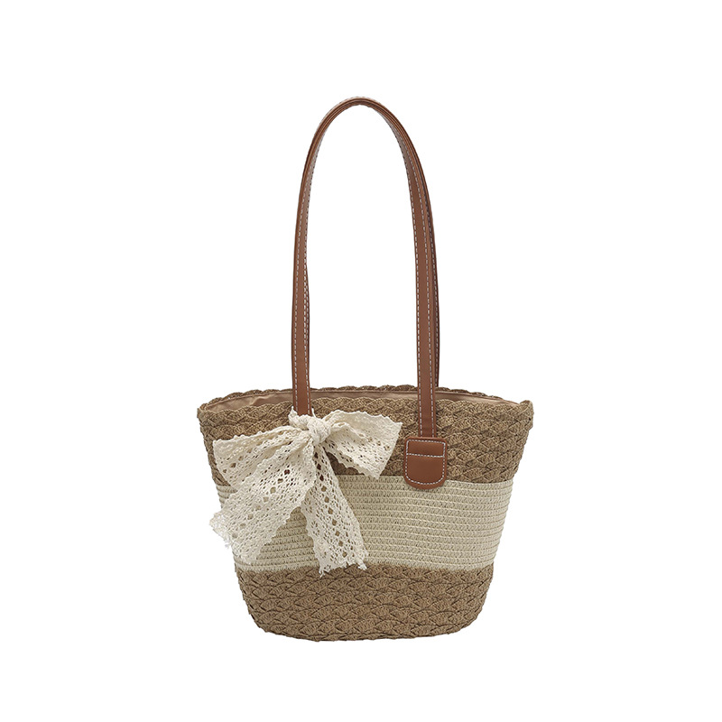 Cross-Border Straw Woven Bag, Large-Capacity New Woven Bag, Simple Straw Woven Handbag, Single-Shoulder Vacation Cotton Rope Commuting Tote Women's Bag, Handcrafted Straw Woven Bag Item Picture