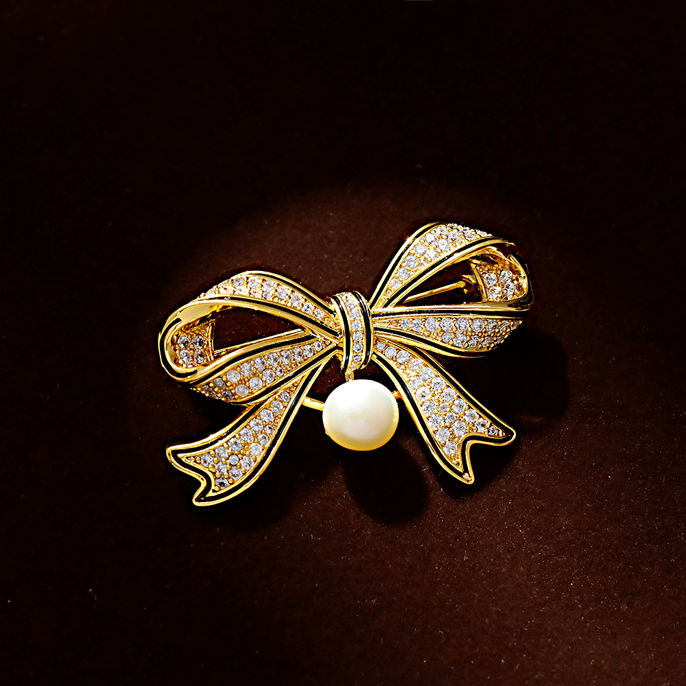 Hyacinth Heavy Industry Retro Vintage Full zirconium bow brooch, high-end black drip glaze pin, cheongsam suit accessory Specification image