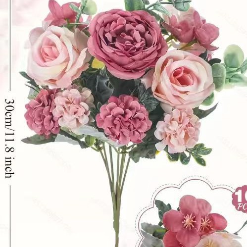 现货跨境7叉玫瑰绣球花束 婚庆仿真花手捧花假花简约家居客厅