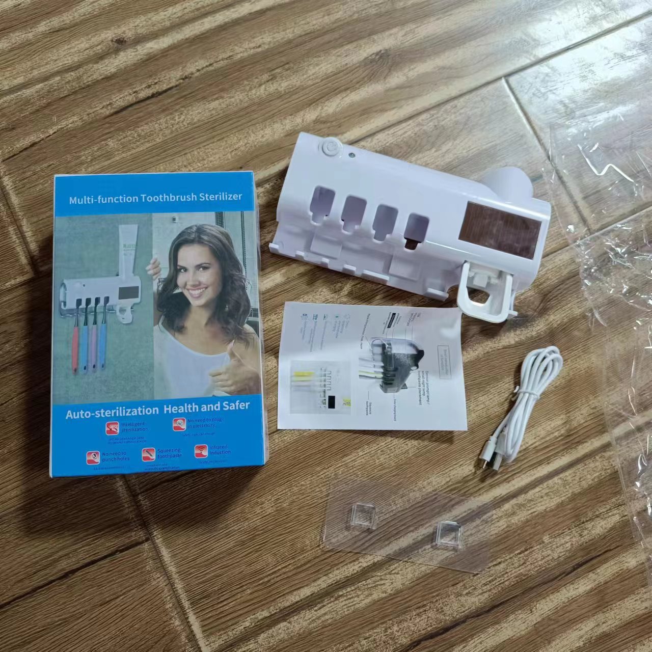 TV self-produced smart disinfection toothbrush holder, cross-border multi-functional sensor automatic toothpaste squeezing, no need for drilling, wall-mounted toothbrush box Specification image