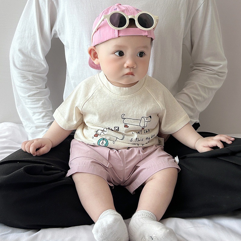 Baby summer short-sleeved set, Korean-style cool boy cartoon print casual thin T-shirt, baby versatile shorts Specification image