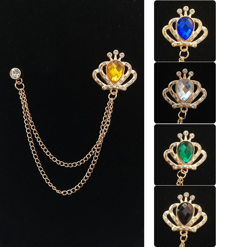 欧美时尚百搭男士女士皇冠胸针流苏链条皇冠西服外套大衣别针