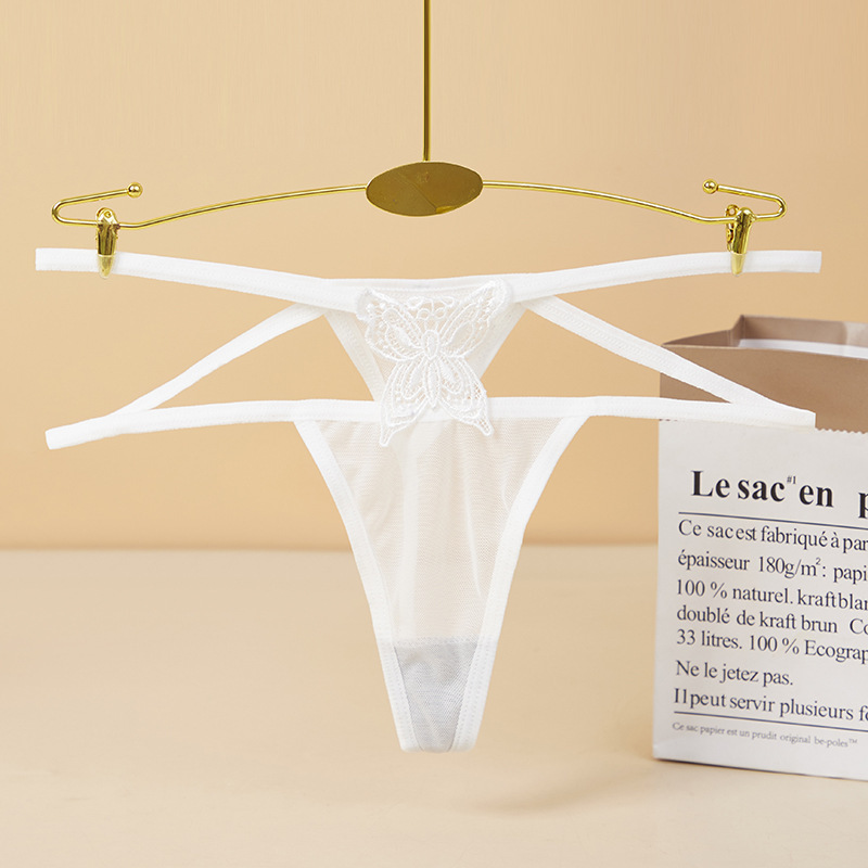 Women's T-shaped underwear with fashionable embroidered butterflies, sexy cutout and alluring soft mesh fabric. 17604 Application Scenario