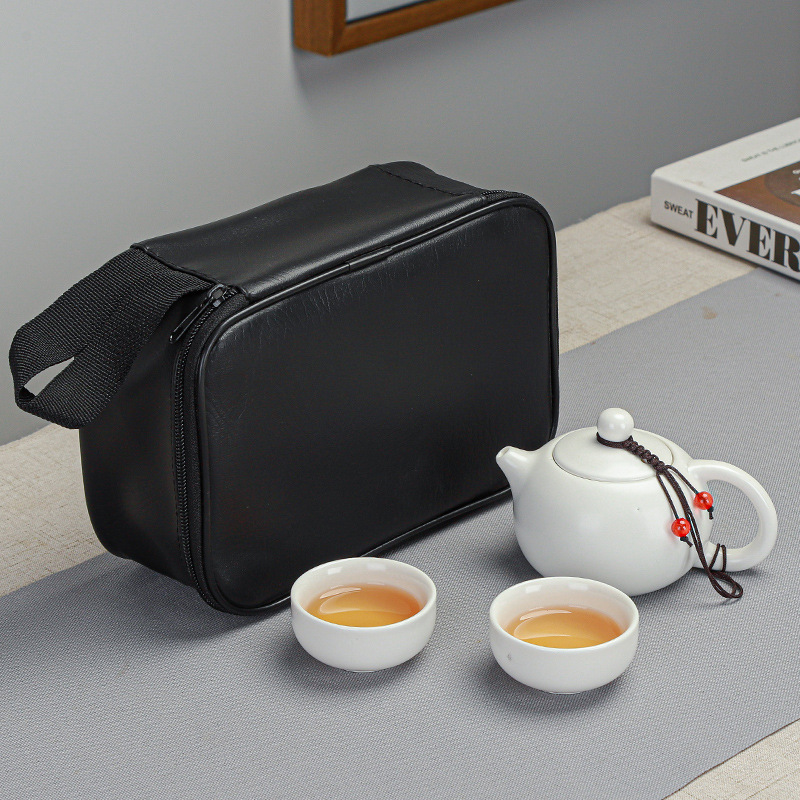 Ceramic travel tea set, portable bag, mini custom logo teapot, tea cups, simple home kung Fu tea tray details Picture