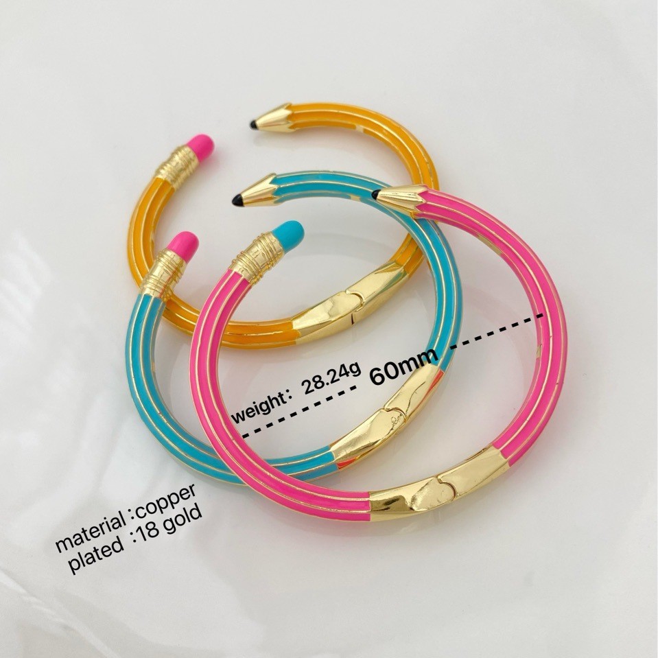 Cross-border new product pencil eraser bracelet, personalized and creative fashion style, enamel color open bracelet with a patchwork feel, for women Application Scenario