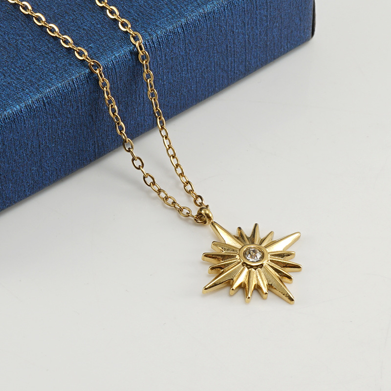 Cross-border ins octagonal stainless steel necklace jewelry, European and American 18K gold titanium steel pendant collarbone chain, women's color won't fade details Picture