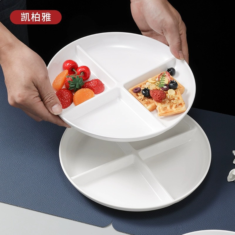 白色简约四格餐盘密胺餐具加厚一人食早餐定量盘子分隔盘分格餐盘产品图