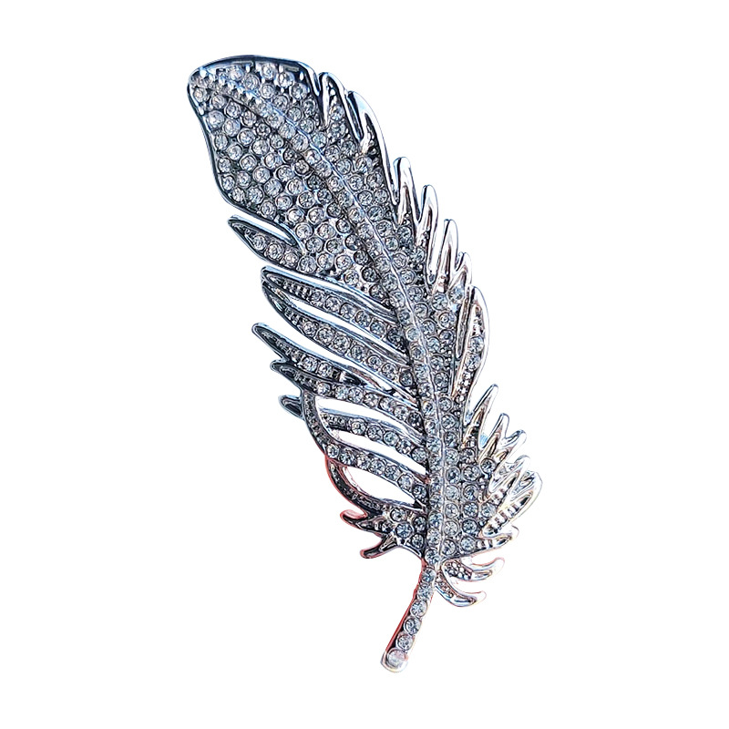European and American style, full diamond feather brooch, elegant and exquisite brooch, simple and fashionable brooch, retro suit with accessories Item Picture